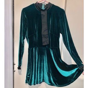Dark green/teal velvet babydoll dress by Valfré